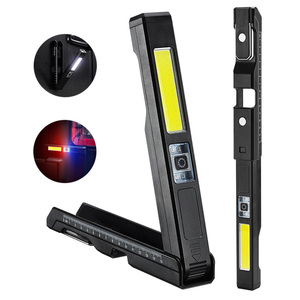 Lampe de poche professionnelle XTE LED COB Lumière rouge et bleue Aimant Règle de mesure Réparation automobile 180 °   Éclairage de travail d'urgence USB rotatif - Product Image 1
