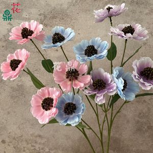 Fleur artificielle d'anémone à quatre têtes, en soie, couleurs mélangées, pour décoration de mariage, avec structure préformée - Product Image 2