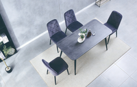 Table à manger moderne et contemporaine, durable, imperméable, en MDF avec plateau en mélamine, 140x80x76cm, avec pieds en métal, pour usage domestique