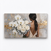 Tableau moderne sur toile : Bouquet d'orchidées et de roses blanches, impression numérique, encadrement en bois, décoration murale rectangulaire pour salon