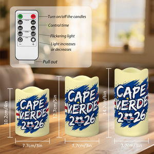 Décoration pour supporters <span class=keywords><strong>de</strong></span> football du <span class=keywords><strong>Cap</strong></span>-<span class=keywords><strong>Vert</strong></span> : Ensemble <span class=keywords><strong>de</strong></span> 3 bougies LED sans flamme personnalisées, à bord festonné, thème 2026, télécommande incluse, pour décorations <span class=keywords><strong>de</strong></span> fête - Product Image 6