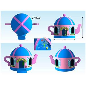 Château gonflable PinkTeapot pour enfants, idéal pour les fêtes en plein air, avec filet de sécurité et entrée par escalier, qualité professionnelle. - Product Image 2