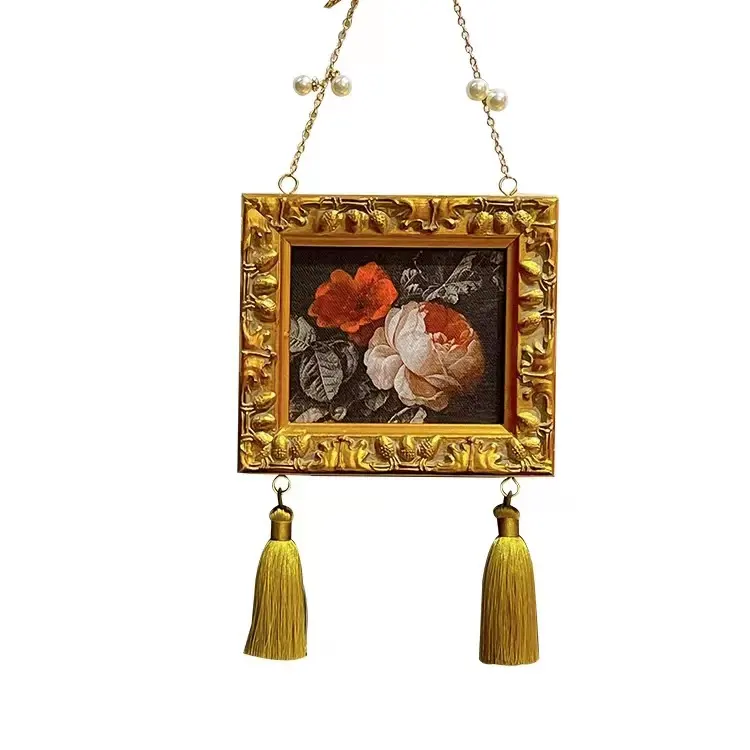 Customized European style antique peony flower tassel hanging painting