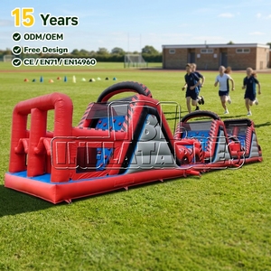 Parcours d'obstacles gonflable commercial en PVC <span class=keywords><strong>de</strong></span> 0,55 mm pour l'extérieur avec toboggan et mur d'escalade, certifié CE, <span class=keywords><strong>jeu</strong></span> d'aventure pour la location événementielle - Product Image 1