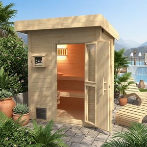 Cabine de sauna carrée Essentialist Garden, finition bois brut, cadre fin, salle de sauna en verre - Product Image 2
