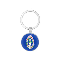Porte-clés imprimé double face avec motif du drapeau de Porto Rico, porte-clés rond en alliage et verre pour souvenir touristique