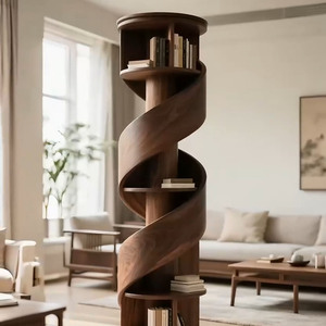 New Chinese Style North American Black <strong>Walnut</strong> Solid Wood Aesthetic Rotating Bookshelf Spiral <strong>Bookcase</strong> - Product Image 2