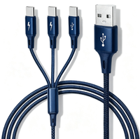 Câble de charge rapide USB A vers triple Type C 3 en 1, chargeur multi-appareils 60W, cordon de synchronisation de données pour plusieurs smartphones Type C