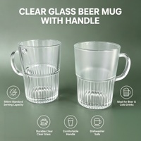 Tasses à café en verre côtelé transparent avec poignées, style vintage à rayures verticales, pour bière et thé, pour la maison, le bar, la restauration, la vaisselle de table