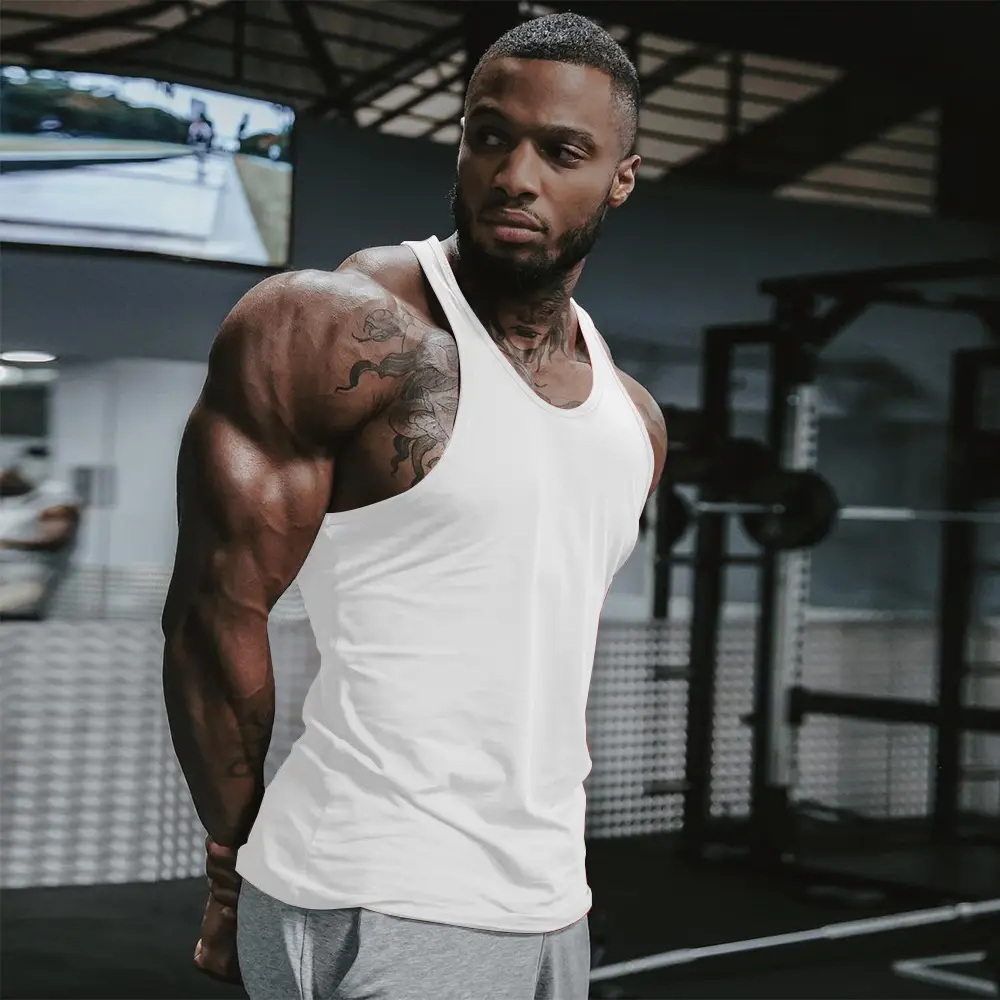 Custom Wholesale Fitness Sports Workout Gym Clothing Tank Tops Bodybuilding Stringer Vest Undershirt Gym Men Running Singlet