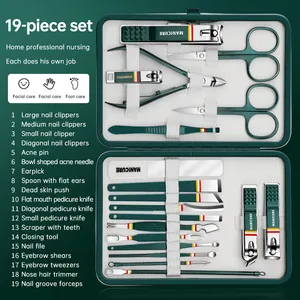 Grosir Set manikur gunting kuku pedikur kit 19 buah peralatan perawatan kuku besi tahan karat Set perawatan manikur dengan kotak perjalanan