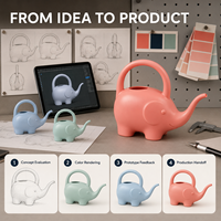 Arrosoir en forme d'éléphant de dessin animé pour enfants, en plastique coloré, pour l'intérieur et l'extérieur, outil d'entretien des plantes, fournisseur en gros OEM ODM
