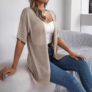 <span class=keywords><strong>Cárdigan</strong></span> de punto hueco de manga corta estilo europeo-americano para mujer, ideal para vacaciones de verano - Product Image 2