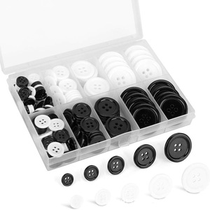 160 Uds. Botones de costura de resina negra, traje artesanal de 4 agujeros, abrigo, camisa, botones redondos mezclados con caja de almacenamiento con compartimentos - Product Image 1