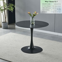 Table à manger ronde en céramique sur piétement métallique, décoration minimaliste moderne de luxe pour hall de villa, de qualité supérieure et très bien cotée.