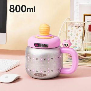 Mug isotherme à grande capacité de 800 ml avec une grande poignée mignonne, en acier inoxydable, bouteille d'eau isolée, motif de dessin animé, tasse thermos - Product Image 2