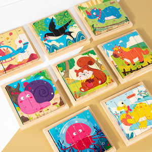 Gioco Educativo in Legno Puzzle 3D a Quattro Lati Blocchi con Animali Temi Cartoon per Bambini e Bambine - Product Image 2