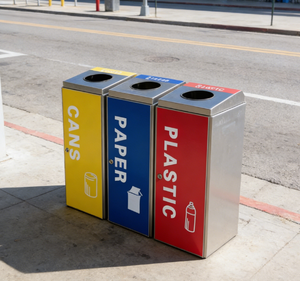 Poubelle <span class=keywords><strong>de</strong></span> tri des déchets à 3 compartiments configurable, jaune et rouge, pour restaurant intérieur, tri triple, avec séparation - Product Image 3