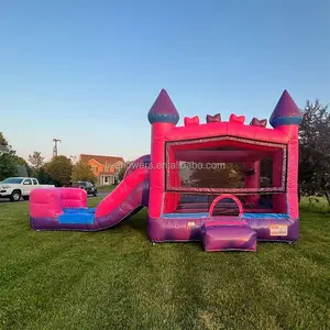 中国热卖充气组合滑梯粉色dmuchany zamek充气弹跳屋儿童后院跳跃城堡梳子