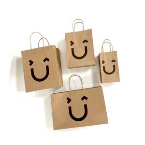 Sacs en papier kraft biodégradables et recyclables personnalisés, écologiques, avec poignées torsadées, impression de logo, marron, pour la restauration - Product Image 1