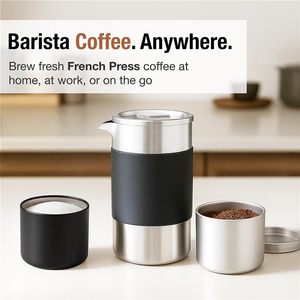 Cafetière à piston portable en acier inoxydable de 350 ml, double paroi, pour le voyage en extérieur, usage personnel pour le camping - Product Image 3