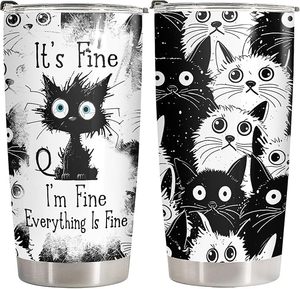 34HD Divertente Tazza Termica Nera a Forma di Gatto da 20oz in Acciaio Inossidabile a Doppia Parete con Coperchio, Ideale per Compleanni e <span class=keywords><strong>Festa</strong></span> <span class=keywords><strong>della</strong></span> <span class=keywords><strong>Mamma</strong></span> - Product Image 1