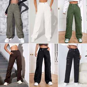 Nouvelle Vente Chaude Femmes Jean Multi-poches Pantalon Taille Haute Ample Leisure <strong>Denim</strong> Large Jambe Pantalon Femmes - Product Image 4