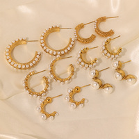 Boucles d'oreilles créoles en acier inoxydable plaqué or populaires, boucles d'oreilles créoles en perles anti-ternissement pour femmes, bijoux en acier inoxydable