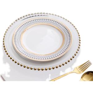 Assiettes de présentation transparentes élégantes en perles dorées, en vrac, pour les fêtes, les restaurants, les dîners, avec bordure dorée - Product Image 2