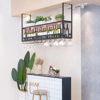 Support mural moderne en fer forgé pour bouteilles et verres à vin avec panneau décoratif