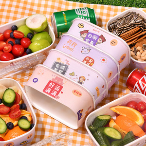 Cartoon Pattern Disposable Bowls With <b>Lid</b> <b>Microwave</b> Safe For Picnic Children's Use Square Paper Bowl Set - Product Image 1