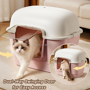 กระบะทรายแมวขนาดใหญ่พิเศษ 69.5 ซม. แบบมีผนังสูง ปิดมิดชิด พร้อมที่ตักทรายและประตูบานสวิง - Product Image 3