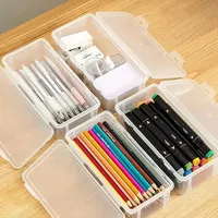 Boîte de rangement empilable grande capacité en plastique PP transparent, étui à crayons portable multi-usages pour porte-stylos de dessin