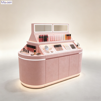 Vitrine murale rose personnalisée pour cosmétiques, avec 3 étagères inclinées combinées, présentoir de maquillage et éclairage LED