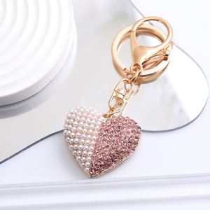 High Quality Heart-Shaped Diamond Metal Keychain Fashionable Rhinestone for Love Heart Pearl Pendant <b>Bag</b> Charms <b>Gift</b> Keychain - Product Image 5