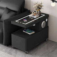 Mesa Auxiliar Inteligente Moderna de Lujo, de Madera, con Carga Inalámbrica LED, Cajón, Altavoz, para Sala de Estar, Dormitorio, Diseño Giratorio y Móvil