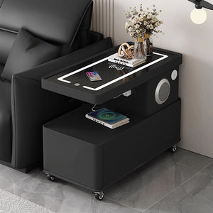 Table d'appoint intelligente de luxe moderne en bois avec tiroir de chargement sans fil haut-parleur canapé salon chambre à coucher sur roues meubles design - Product Image 5