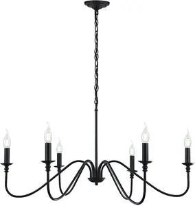 Candelabro negro, candelabros de hierro industriales rústicos de 6 luces, lámparas colgantes de velas