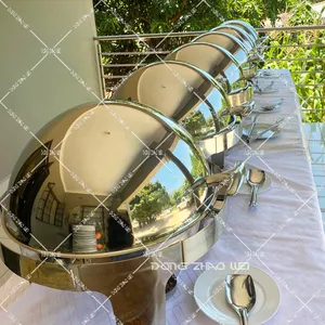 Platos de frotamiento redondos de acero inoxidable para Hotel, calentador de comida de plata, plato de frotamiento con mango, rollo de plata, comercial, 201