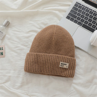Gorro de Punto Acrílico 100% Personalizado, Elegante y Único, con Etiqueta de Cuero, Diseño de Letras Invernales, Unisex, Negro, Rojo Vino, para Viaje