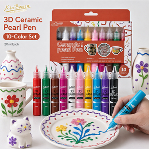 ปากกาเพ้นท์เซรามิก Xin Bowen 3D แบบมีประกายมุก <span class=keywords><strong>10</strong></span> สี 20 มล. สีเซรามิกแบบมันเงา กันน้ำ ติดทนนาน สำหรับเพ้นท์แก้ว จาน ถ้วย - Product Image 1