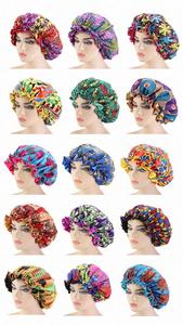 หมวกโพกผมลายแอฟริกันสองชั้น ผ้าซาตินแบบ Big Wave ผ้าพันศีรษะ ผ้าคลุมผม หมวก Ankara ปรับได้ทุกวัน สั่งซื้อขั้นต่ำน้อย - Product Image 6