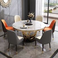 Ensemble de table et de chaises de salle à manger rondes en marbre de luxe moderne, 4, 6, 8 places, cuisine, salon, restaurant, designs de meubles rotatifs dorés