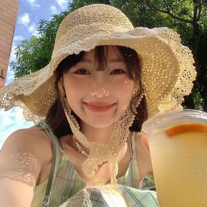 Chapeau de paille de pêcheur décontracté pour l'été, style plage, avec fleur et nœud, pliable, protection solaire pour les voyages - Product Image 2