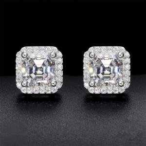 Custom 9K Gold Plated Lab Grown <b>Diamond</b> Asscher Cut Halo Stud <b>Earrings</b> with IGI Certificate for Women Luxury Wedding - Product Image 1
