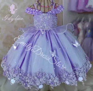 Vestido <span class=keywords><strong>de</strong></span> Niña <span class=keywords><strong>de</strong></span> las Flores Personalizado en Satén Morado para Boda, Tul con Apliques <span class=keywords><strong>de</strong></span> Encaje, Vestido <span class=keywords><strong>de</strong></span> Princesa Hinchado para Niños, Cumpleaños, Primera Comunión - Product Image 6