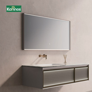 Meubles-lavabos de salle de bain modernes en bois massif peint en vert foncé, suspendus au mur et sur mesure - Product Image 1