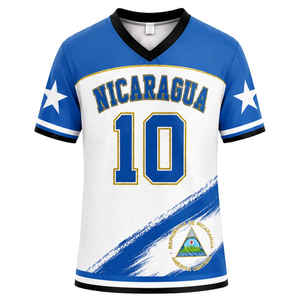 Maglia sportiva del Nicaragua # Maglia da Calcio Blu e Bianca con Stemma Nazionale - Product Image 1