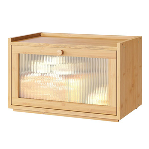 Grande Boîte à Pain Comptoir de Cuisine en Bambou Conteneur de Stockage de Pain Vague <span class=keywords><strong>Porte</strong></span> Transparente Boîte à Pain en Bois de Bambou - Product Image 1