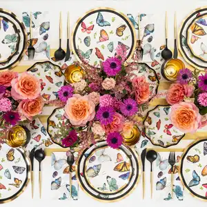 大迈新设计金印彩色主题一次性纸盘套装生日派对餐具蝴蝶派对用品